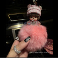 Diamond Monchichi Rabbit Fur Pom Pom Keychain For Key Bag